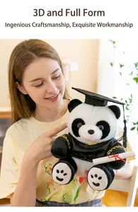 Nahaufnahme eines niedlichen Panda-Plüschtiers mit schwarzem Absolventenhut und Talar