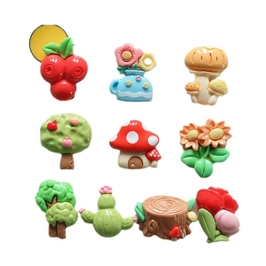 Colorful cartoon resin DIY charms set with flower mushroom and apple tree shapes