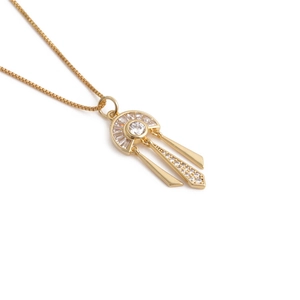 Fashionable gold copper necklace with micro-pave zircon fan-shaped tassel pendant