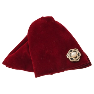 Pince à cheveux vintage en velours bordeaux avec élégante fleur de camélia en perles