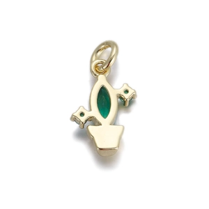 Detailed view of a 14k gold cactus pendant with green emerald zircons for DIY jewelry