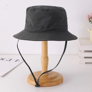 Unisex quick-dry sun hat in dark grey with adjustable windproof drawstring for hiking