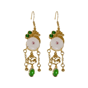 Elegant Chinese style earrings with white safety buckle and colorful crystal tassels
