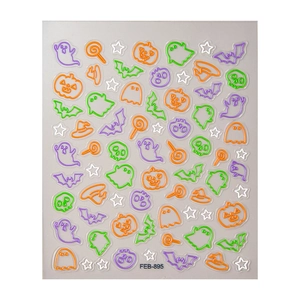 5D embossed Halloween nail stickers featuring colorful ghosts, pumpkins and bats