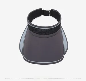Top view of dark grey sun visor with mesh detail and adjustable buckle strap