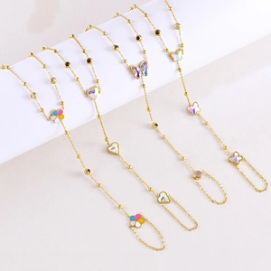 Fashion Titanium Steel Butterfly Heart Flower Hand Chain Gold Plated Finger Ring Bracelet For Women Jewelry Gift