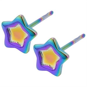 Detailed view of rainbow gradient star-shaped 304 stainless steel stud earrings