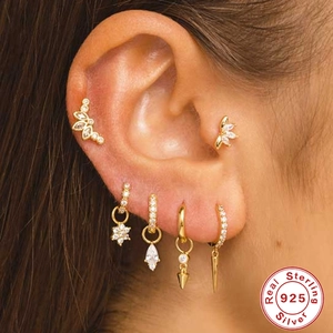 S925 sterling silver dragonfly stud earrings with gold finish and marquise crystals
