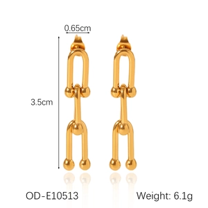 U-vormige gouden roestvrijstalen schakeloorbellen met details van 3,5 cm lang en 6,1 g