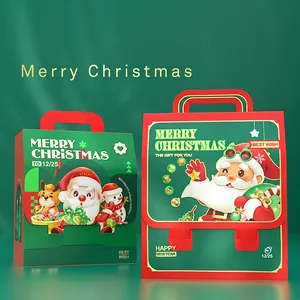 Christmas Gift Box Backpack Shape Cardboard Portable Handle Santa Snowman Cartoon Party Favor Packaging Bag