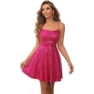 Sleeveless hot pink sequin party dress with bodycon fit and sparkling finish