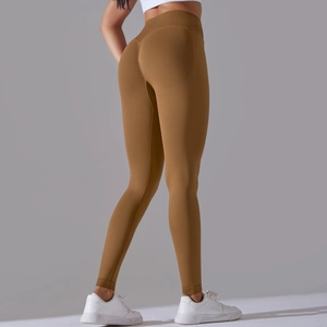 Rear view of high-waist seamless yoga leggings showing peach butt lifting effect