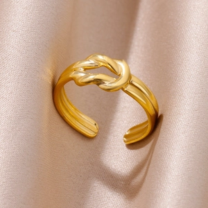 Polished 18k gold plated stainless steel snake ring with adjustable knot design