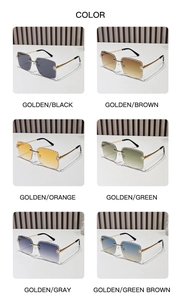 Detailed grid of rimless square sunglasses with rhinestone edges in six diverse color options