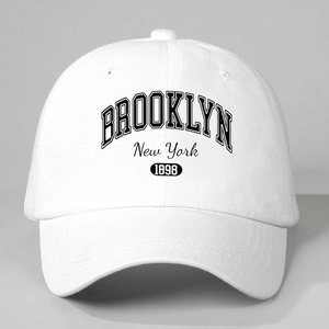 Casquette de baseball Brooklyn New York 1898 blanche ajustable en coton avec texte imprimé