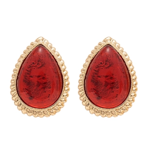 Französische Vintage Harz-Ohrringe in Tropfenform mit goldenem Metallrahmen