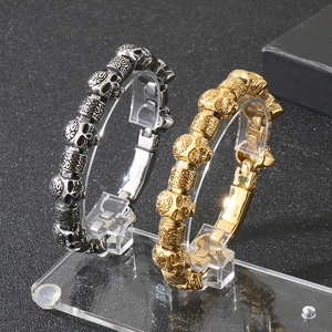 Punk style stainless steel skull bracelets in gold and silver finish for men