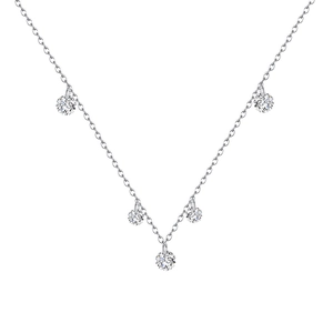 Elegant S925 sterling silver necklace with five sparkling round-cut zircon pendants in V-shape