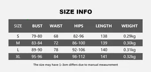Detailed size chart for women's slim fit summer dress with bust and waist measurements