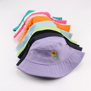 Chapeau bob en coton lavé avec broderie tournesol, chapeau de soleil multi-couleurs