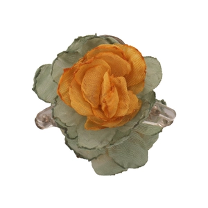 Floral camellia hair claw clip with gradient green petals and yellow stamen on white background