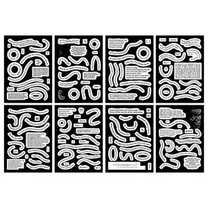 Detail view of 8 retro vintage black paper stickers with creative white typography