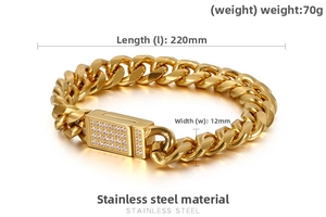 Détails du bracelet gourmette en acier doré 12mm avec fermoir pavé de strass