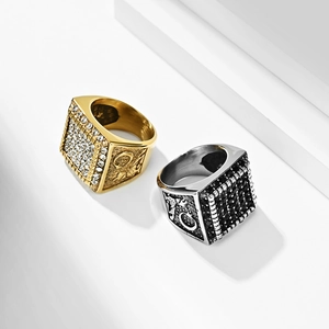 Anelli hip hop quadrati in oro con zirconi e argento nero con diamanti neri in set