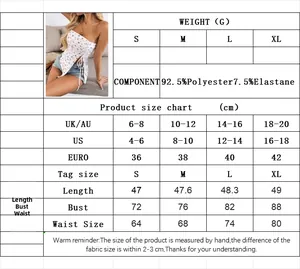 Size chart for floral crop top showing detailed measurements in centimeters for S to XL
