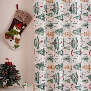 Christmas blackout curtain with festive tree and gift prints for holiday home decoration