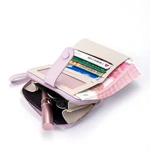 Romantic floral bi-fold wallet for women with multi-card slots and coin pocket in lavender