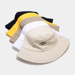 Multi-color cotton fisherman bucket hats with fishbone embroidery for sun protection