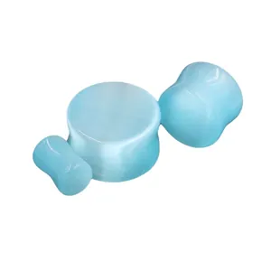 Solid blue cat eye stone ear plugs and expanders for body piercing in various sizes