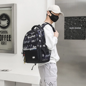 Streetwear Graffiti Print Backpack Waterproof Oxford Cloth Large Capacity Schoolbag For Men Students Travel Casual