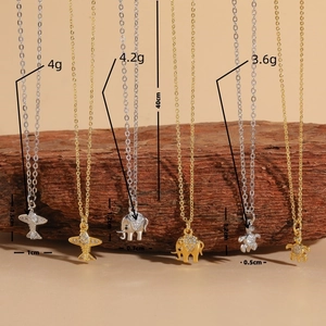 Sparkling zircon airplane elephant turtle pendant necklaces in gold and silver finish