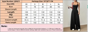 Detailed size chart for women's summer wide-leg jumpsuit with measurements in CM
