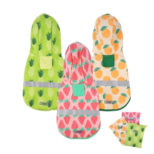 Waterproof hooded pet raincoat set with fruit prints and safety reflective strips