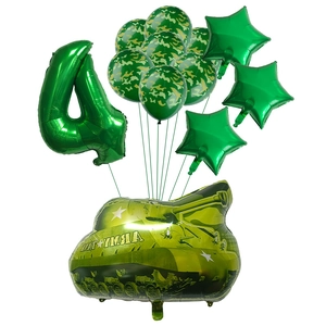 Army tank foil balloon with camouflage latex balls and number 4 for birthday party decor