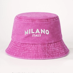 Rose red washed cotton bucket hat with MILANO ITALY white 3D embroidery detail