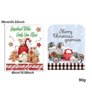 Christmas chair covers featuring gnomes and gingerbread themes for holiday dining decor