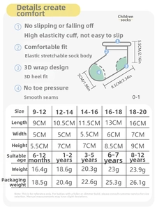 Detailed size guide for girls' lace princess socks with measurements for ages 6m to 12y