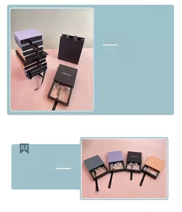 Detailed view of colorful PE film floating jewelry boxes with matching gift bags