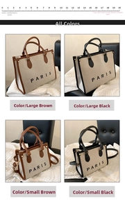 Vergleich von großen und kleinen beige Segeltuch-Tote-Bags mit Lederbesatz und Paris-Aufdruck