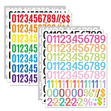 Close-up of colorful waterproof cartoon letter and number stickers for DIY water bottles