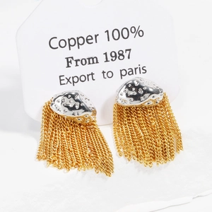 Boucles D'oreilles À Pompons En Cuivre Bicolore Plqué Longue Chaîne Texture Irrégulière Bijoux De Luxe Pour Femmes