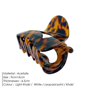 Leopard print acetate moon-shaped hair claw clip with cutout wave design, 9cm size