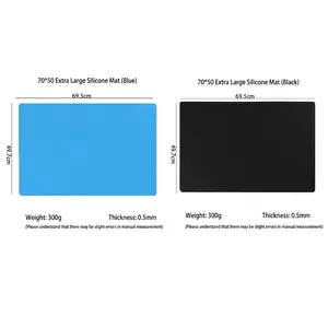 Large heat-resistant silicone table mat 70x50cm in blue and black colors