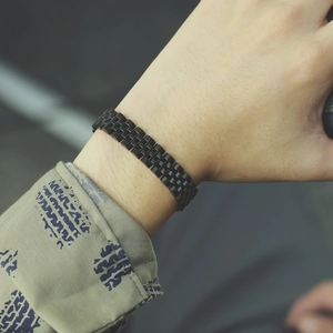 Minimalist black titanium steel watch link bracelet for men shown on wrist