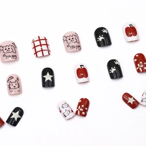 Handmade press-on nails with colorful cartoon cat graffiti and dopamine Korean style designs