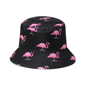 Chapeau bob d'été noir avec imprimé flamant rose pour protection solaire à la plage